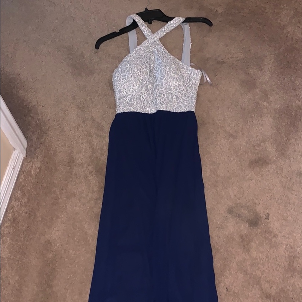 Navy and silver prom dress